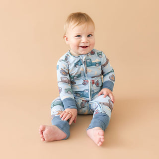 Bamboo Convertible Footie Romper - Corbin (Farm Vehicles) Posh Peanut Size: 9-12 Months