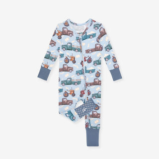 Bamboo Convertible Footie Romper - Corbin (Farm Vehicles) Posh Peanut Size: 9-12 Months
