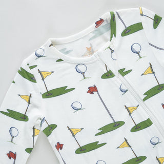 Bamboo Convertible Footie Romper - Cream Golf Tournament Pink Chicken Size: 0-3 Months