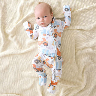 Bamboo Convertible Footie Romper - Emmett (Construction Vehicles) Posh Peanut Size: 0-3 Months