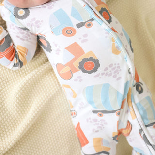 Bamboo Convertible Footie Romper - Emmett (Construction Vehicles) Posh Peanut Size: 0-3 Months