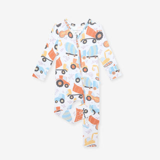Bamboo Convertible Footie Romper - Emmett (Construction Vehicles) Posh Peanut Size: 0-3 Months