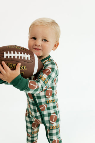 Bamboo Convertible Footie Romper - Game Day Gingham