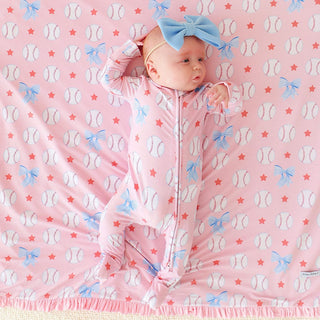 Bamboo Convertible Footie Romper - Gina (Baseballs) Posh Peanut Size: 0-3 Months