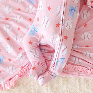 Bamboo Convertible Footie Romper - Gina (Baseballs) Posh Peanut Size: 0-3 Months