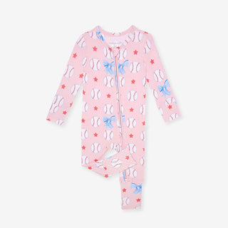 Bamboo Convertible Footie Romper - Gina (Baseballs) Posh Peanut Size: 0-3 Months