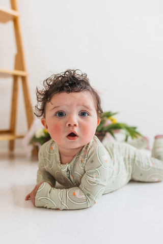 Bamboo Convertible Footie Romper - Green Little Goose In My Jammers Size: 0-3 Months