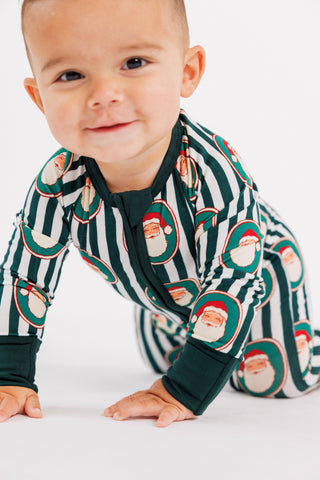 Bamboo Convertible Footie Romper - Green Santa Claus Lane