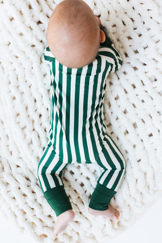 Bamboo Convertible Footie Romper - Green Stripe In My Jammers Size: 0-3 Months