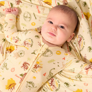 Bamboo Convertible Footie Romper - Jurassic Park Beige Baby & Toddler Sleepwear Bellabu Bear Size: 0-3 Months