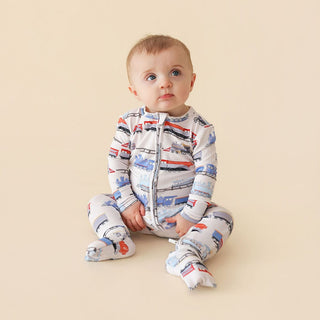 Bamboo Convertible Footie Romper - Landon (Trains) Posh Peanut Size: 0-3 Months