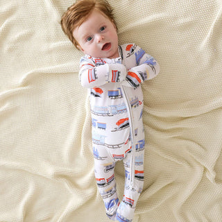 Bamboo Convertible Footie Romper - Landon (Trains) Posh Peanut Size: 0-3 Months