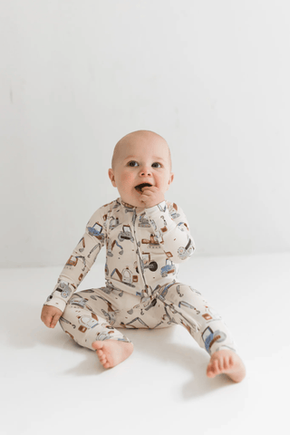 Bamboo Convertible Footie Romper - Little Excavator In My Jammers Size: 0-3 Months
