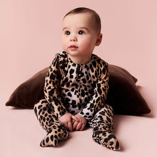 Bamboo Convertible Footie Romper - Loretta Leopard Posh Peanut