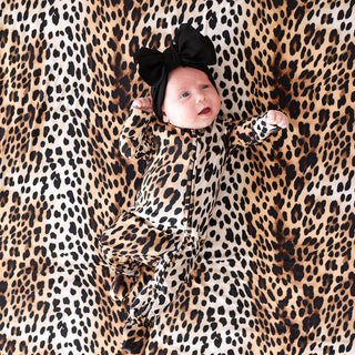 Bamboo Convertible Footie Romper - Loretta Leopard Posh Peanut