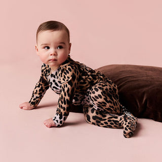 Bamboo Convertible Footie Romper - Loretta Leopard Posh Peanut