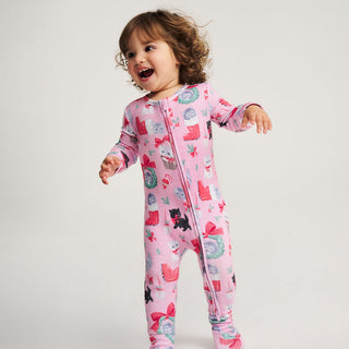 Bamboo Brushed Pointelle Convertible Footie Romper - Meowy Christmas