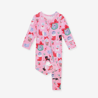 Bamboo Brushed Pointelle Convertible Footie Romper - Meowy Christmas