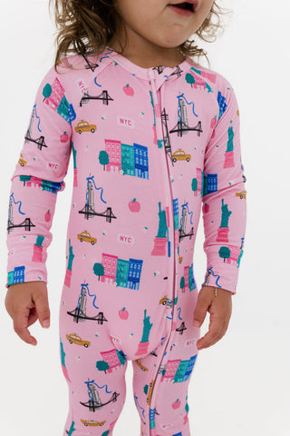 Bamboo Convertible Footie Romper - Pink Big Apple Dreams
