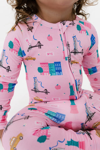 Bamboo Convertible Footie Romper - Pink Big Apple Dreams