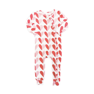 Bamboo Ruffle Convertible Footie Romper - Pink Half Hearts Pink Chicken Size: 0-3 Months