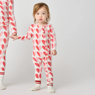 Bamboo Ruffle Convertible Footie Romper - Pink Half Hearts Pink Chicken Size: 0-3 Months