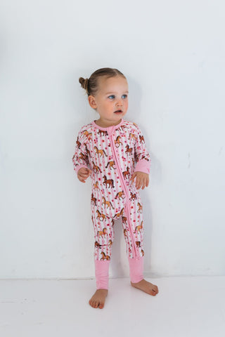 Bamboo Convertible Footie Romper - Pink Pony In My Jammers Size: 0-3 Months