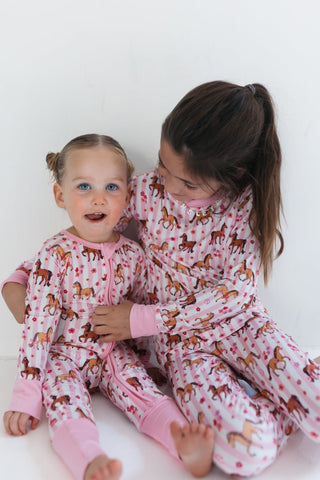 Bamboo Convertible Footie Romper - Pink Pony In My Jammers Size: 0-3 Months