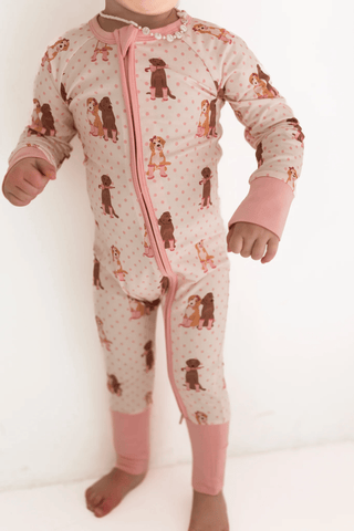 Bamboo Convertible Footie Romper - Pink Pup Friends In My Jammers Size: 0-3 Months