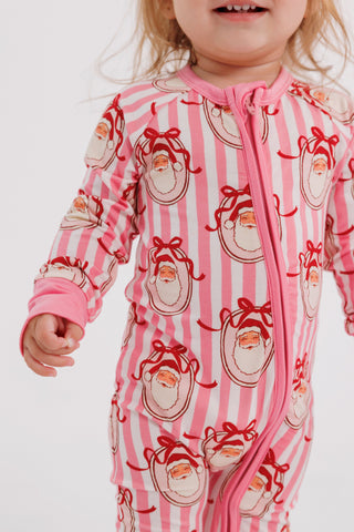 Bamboo Convertible Footie Romper - Pink Santa Claus Lane