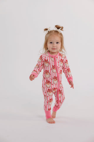 Bamboo Convertible Footie Romper - Pink Santa Claus Lane
