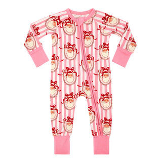 Bamboo Convertible Footie Romper - Pink Santa Claus Lane
