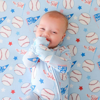 Bamboo Convertible Footie Romper - Play Ball (Baseballs) Posh Peanut Size: 0-3 Months