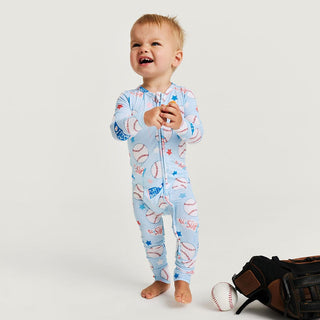 Bamboo Convertible Footie Romper - Play Ball (Baseballs) Posh Peanut Size: 0-3 Months