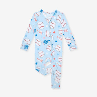 Bamboo Convertible Footie Romper - Play Ball (Baseballs) Posh Peanut Size: 0-3 Months