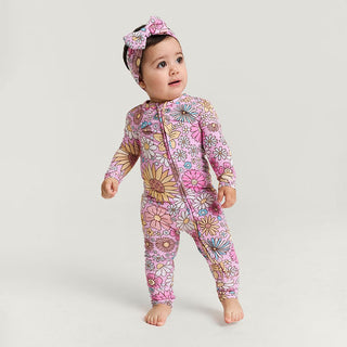 Bamboo Convertible Footie Romper - Presley Pink (Floral) Posh Peanut Size: 3-6 Months