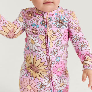 Bamboo Convertible Footie Romper - Presley Pink (Floral) Posh Peanut Size: 3-6 Months