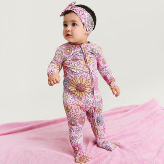 Bamboo Convertible Footie Romper - Presley Pink (Floral) Posh Peanut Size: 3-6 Months