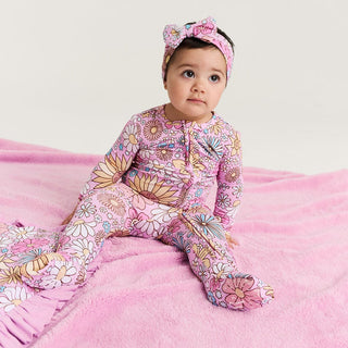 Bamboo Convertible Footie Romper - Presley Pink (Floral) Posh Peanut Size: 3-6 Months