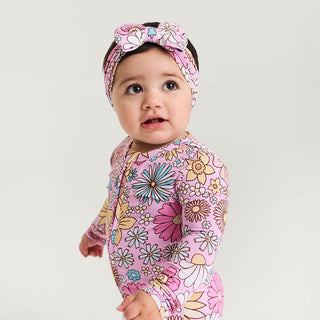Bamboo Convertible Footie Romper - Presley Pink (Floral) Posh Peanut Size: 3-6 Months