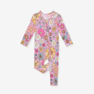 Bamboo Convertible Footie Romper - Presley Pink (Floral) Posh Peanut Size: 3-6 Months