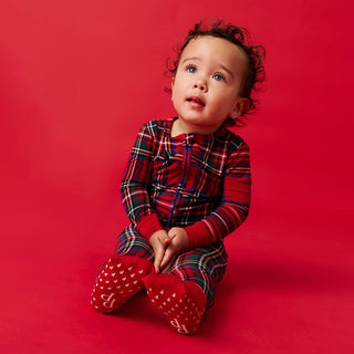 Bamboo Convertible Footie Romper - Red Tartan Plaid Posh Peanut Size: 9-12 Months