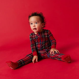 Bamboo Convertible Footie Romper - Red Tartan Plaid Posh Peanut Size: 9-12 Months