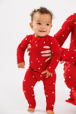 Bamboo Convertible Footie Romper - Ruby Polka Dot