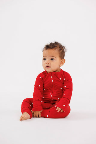 Bamboo Convertible Footie Romper - Ruby Polka Dot