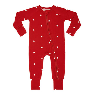 Bamboo Convertible Footie Romper - Ruby Polka Dot