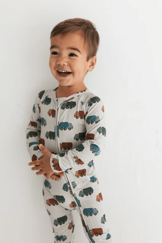 Bamboo Convertible Footie Romper - Trash Trucks In My Jammers Size: 0-3 Months