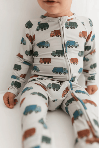 Bamboo Convertible Footie Romper - Trash Trucks In My Jammers Size: 0-3 Months