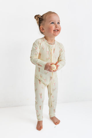 Bamboo Convertible Footie Romper - Tulip Fields In My Jammers Size: Newborn