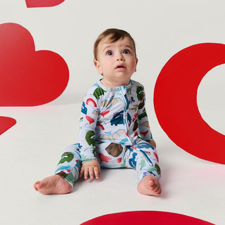 Bamboo Convertible Footie Romper - Valentinosaurs (Dinosaurs) Posh Peanut Size: 0-3 Months